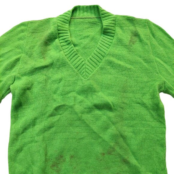 Vintage 1940s-1950s Bright Green Long Sleeve Knit V-Neck Sweater - Picture 2 of 13